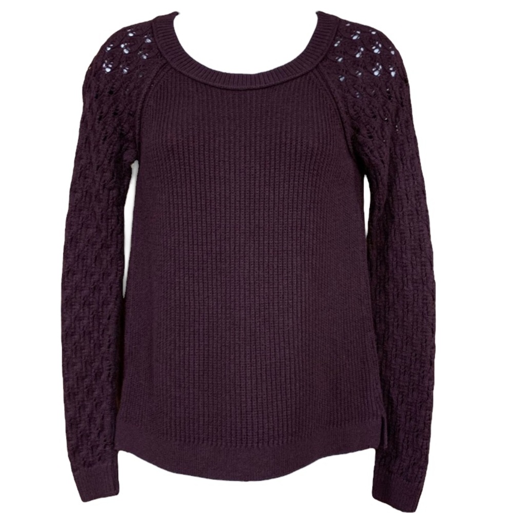 Ann Taylor Loft XS Back Button Dark Plum Long Sleeve Sweater